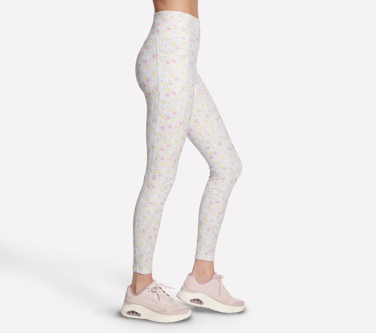 Women GO WALK Rib Floral Full Length High-Waisted Legging
