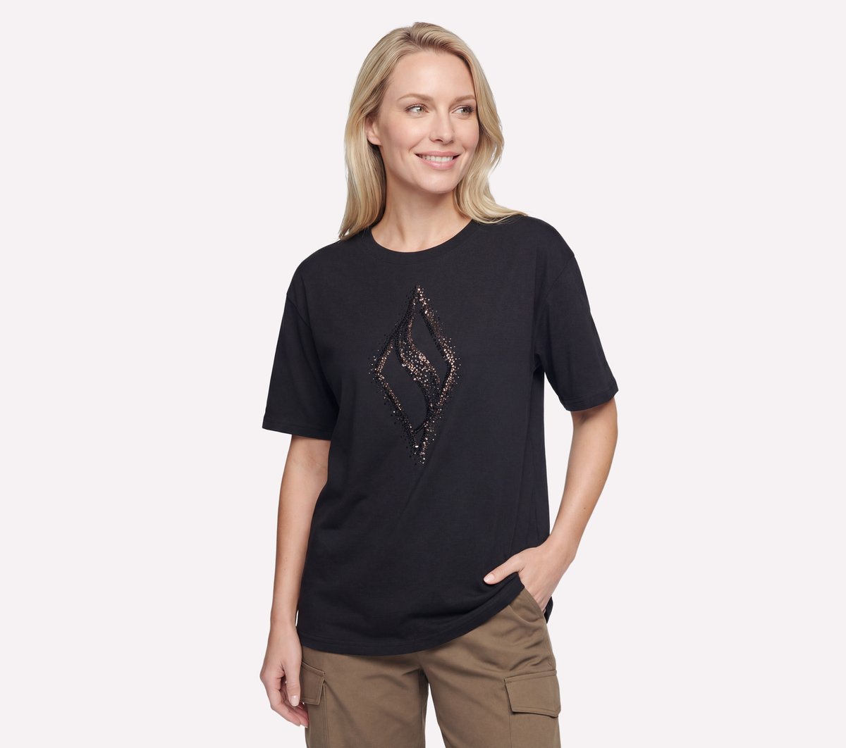 Women Gold Splatter Diamond Short Sleeve Tee