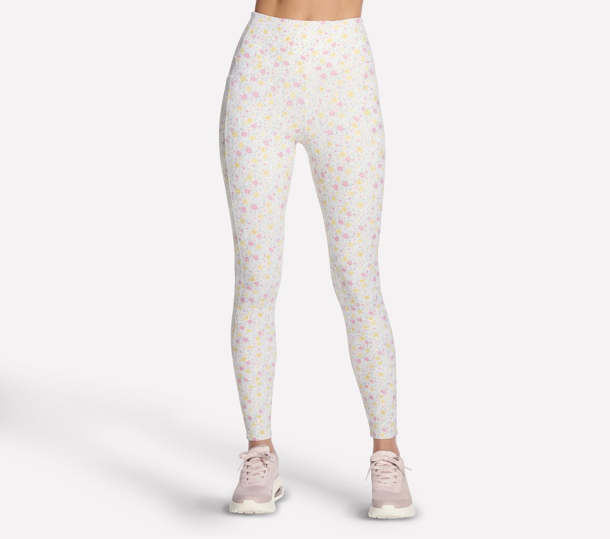 Women GO WALK Rib Floral Full Length High-Waisted Legging